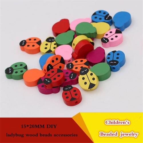 DIY 50pcs 15x20mm Random Painted Ladybug Wooden Spacer Beads Necklace Bracele Accessories Single Hole Childrens Beading