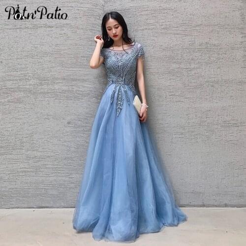 Blue Evening Dreses For Graduation Party Elegant O-Neck A-line Floor-length Appliques Long Women Formal Gowns Plus Size
