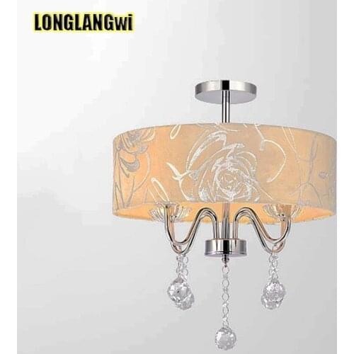 Fabric Shade Modern LED Crystal Chandeliers Lights Diameter 40cm/50cm Optional Rose/Diamond Pattern Chandeliers Lamps