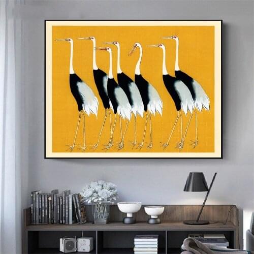 Vintage Japanese Red Crown Crane Poster Traditioncal Japanese Wall Art Ogata Korin Antique Canvas Print Picture Home Decoration