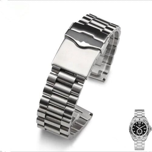 High quality 20mm 22mm Silver Solid Stainless Steel Watchband For TAG Heu Folding Clasp Wrist Bracelet For Men Logo