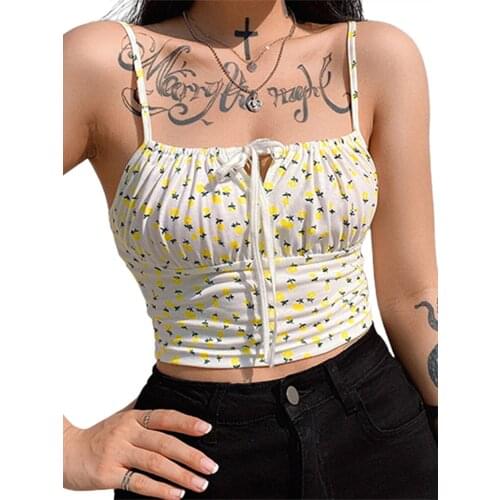 Womens Fashion Floral Camisole Summer Sexy Tie up backless crop top spaghetti strp top 2020 Hollow Lace up Backless Tube Top