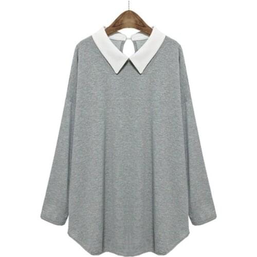 S-5XL Plus Size High Quality Long Sleeve Casual Bottom Loose Shirt Women Blusas Thin Sweatershirt wholesale