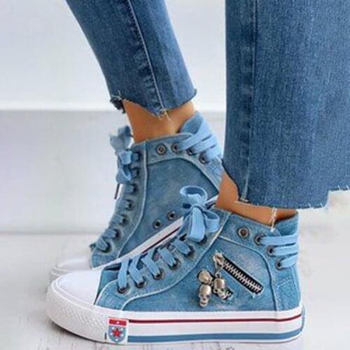 Spring/Autumn Casual Shoes Trainers Walking Skateboard Lace-up Shoes Femmes Women Fashion Sneakers Denim Canvas Shoes