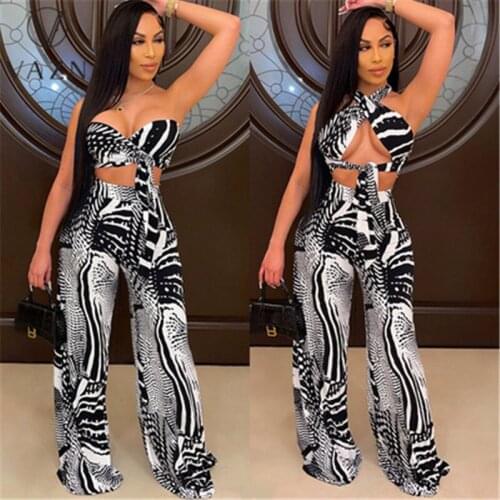 VAZN 2020 Striped Print Casual Young Sexy High Street Soft Sleeveless Long Loose pants Women 2 Piece Set