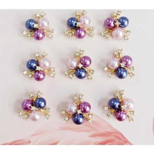 10 pcs/lot New Three-Pearl Flower core Rhinestone Button/Bucke for DIY Hair Accessories Buttons-Ornaments Earrings Jewelry