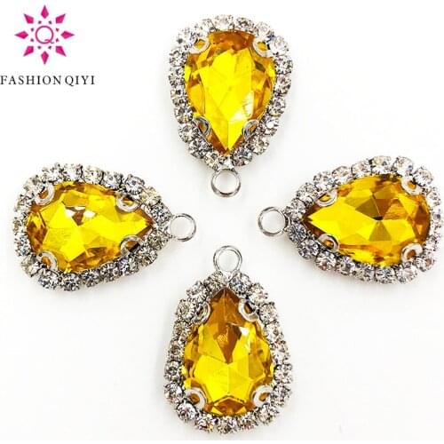 10pcs/pack 10x14mm/13X18mm Sliver bottom Gold yellow teardrop Single hole Crystal button sew on rhinestones diy Clothing/Garment