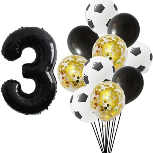 11pcs/set 12inch Football Confetti Latex Balloon 40inch Black Number Balls Birthday Party Decoration Soccer Theme Party Supplies