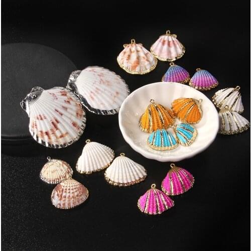2-10 Pcs/lot Bohemian Colorful Shell Beads Pendant Conch Metal Alloy Summer Beach Necklace Charm Componets DIY Necklace Earrings