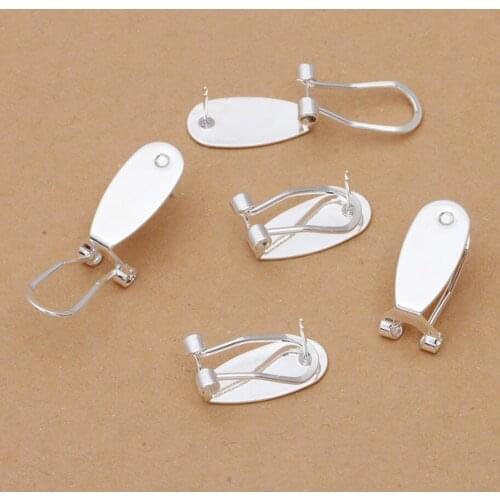 200pcs silver plated 9x20mm glue pad bezel blank earring base earring post with back jewelry cabochon settings findings