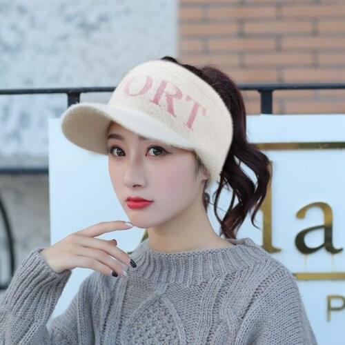 2020 New Hat Womens Knitting Letters Empty Top Hat Cap Cap Baseball Cap Fashionable Imitation Marten Velvet for Warmth