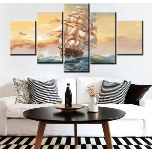 5 Pieces of HD Paintings Marine Sailboat Canvas Poster Decoration Painting Oil Painting Modern Wall Art Picture Home Decoration