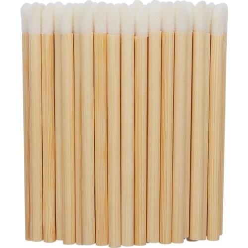 50pcs Bamboo Stick Disposable Lip Brush Stick Application Tool Makeup Lip Brush Lipstick Stick Eye Shadow Lip Gloss Brush Tool