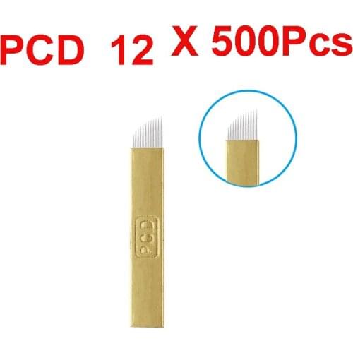 500 pcs PCD 12 Tattoo Needles for Permanent Makeup Eyebrow MICROBLADING Needle for Manual Pen 3D Embroidery Curved Blades 12
