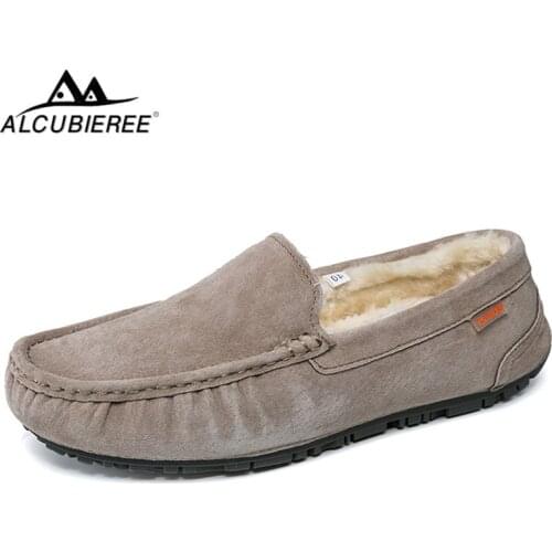 ALCUBIEREE 2019 Winter Warm Moccasins Short Plush Loafers for Men Casual Slip-on Flats Boat Shoes Comfort Pig Suede Driving Shoe