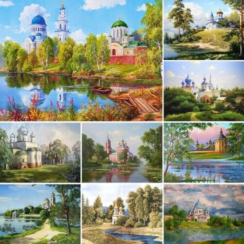 Diy 5D Diamond Painting Landscape Church Cross Stitch Kit Full Drill Embroidery Mosaic Art Picture of Rhinestones New Arrival