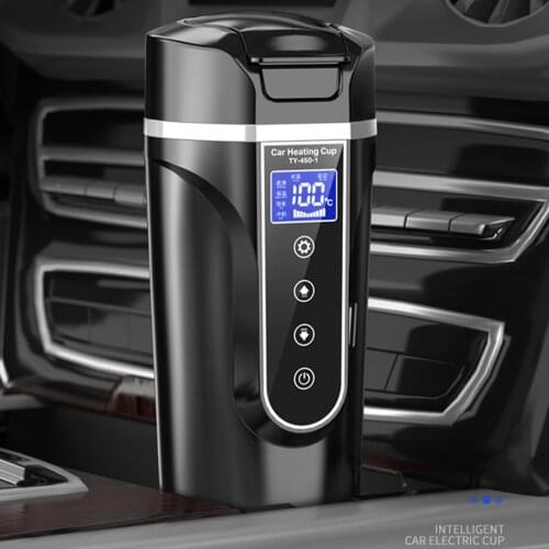Car Electric Heating Cup 12/24V 450ml Car Travel Heating Mug With Lid Portable Smart Touch Screen Coffee Travel Cup Thermal Mug