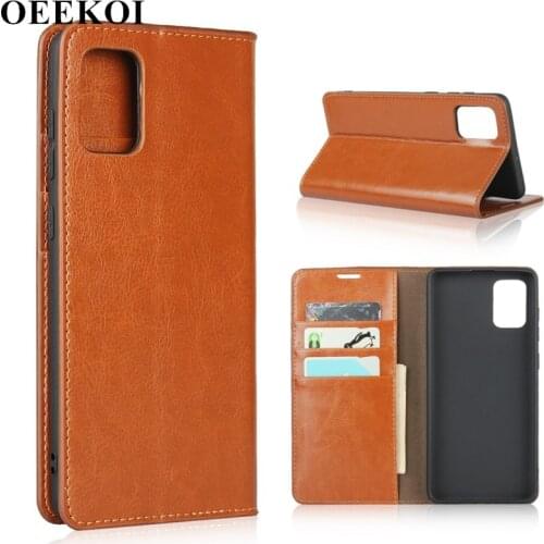 OEEKOI Crazy Horse Genuine Leather Wallet Flip Case for Samsung Galaxy A71