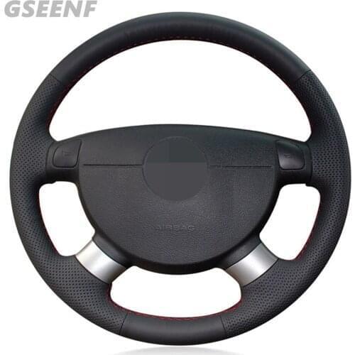 Car Steering Wheel Cover For Chevrolet Lova Chevrolet Aveo Buick Excelle Daewoo Gentra Black Hand-stitched Artificial Leather