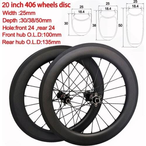20 Inch Bmx 406 Kid Carbon 20Inch Wheels Folding Bike Disc Wheelset Width 25mm Depth 30mm 38mm 50mm Children Small Bicycle
