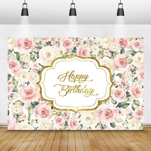 Laeacco Happy Birthday Photophone Watercolor Flowers Garland Pattern Photography Backdrops Photo Backgrounds For Photo Studio
