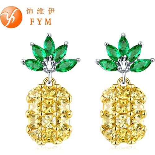 FYM high quality pineapple shape bijoux statement Earring Cubic Zirconia Stud Earrings Jewelry Accessories for women party