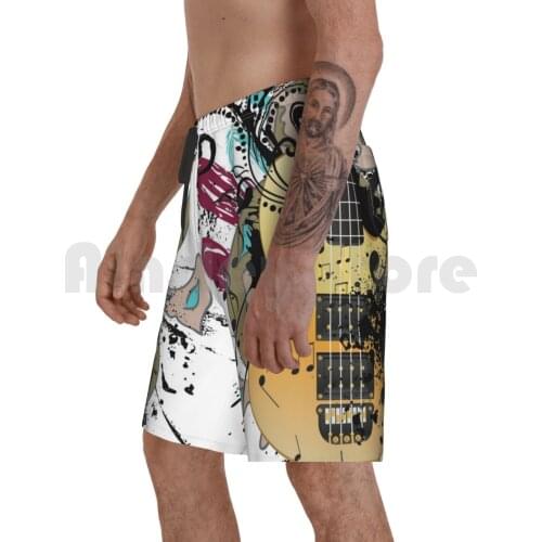 Guitar With Floral Beach Shorts Men Beach Pants Swimwear Floral Music Grunge Guitar Swirl Vector Object Abstract