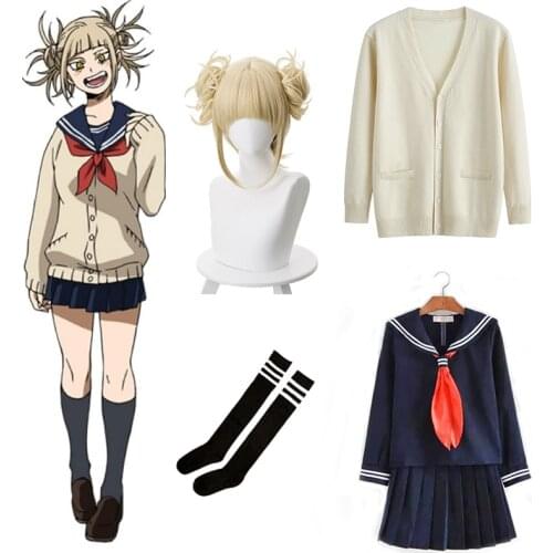 6PCS Cosplay My Hero Academia Anime Boku No Hero Academia Himiko Toga Costume JK Uniform Wig Women Sailor Suits Costumes C62C49
