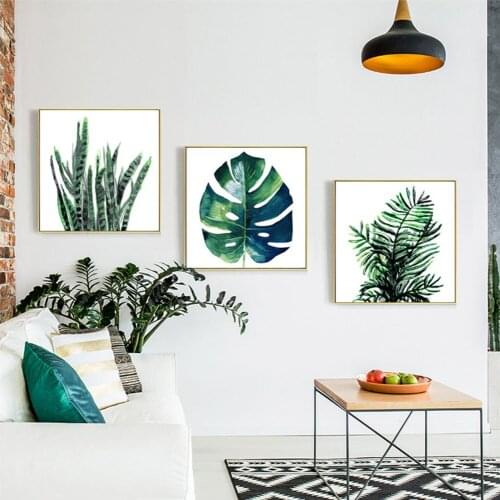Nordic Creative Fresh Green Plant Canvas Painting Simple Tropical Plant Leaf Poster Living Room Wall Art Decoration Pictures