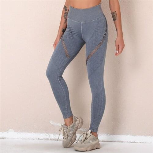 Seamless Hollow Out Trousers Solid Fitness Mesh Leggings Sexy High Waist Breathable Stripe Pants Running Energy Gym Hole Leggins