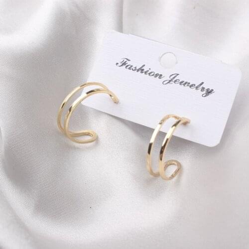 Small Double Layer C Stud Earrings for Women Alloy Gold Silver Color Earings Simple Trendy Pendientes Mujer Girlfriend Gift