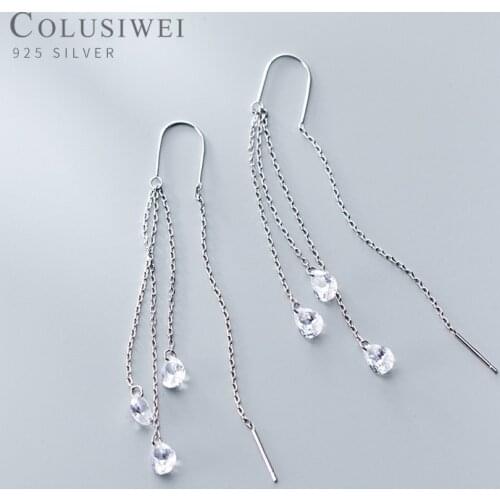 Colusiwei Fashion 925 Sterling Silver Long Chain Tassel Water Drop Dangle Earring for Women Geometric Line Earring Fine Jewelry