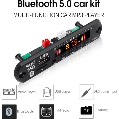 Kebidu Car MP3 Music Player DC 5V 12V SD/TF Card/USB/FM Radio Wireless Bluetooth 5.0 MP3 Decoding Board Module