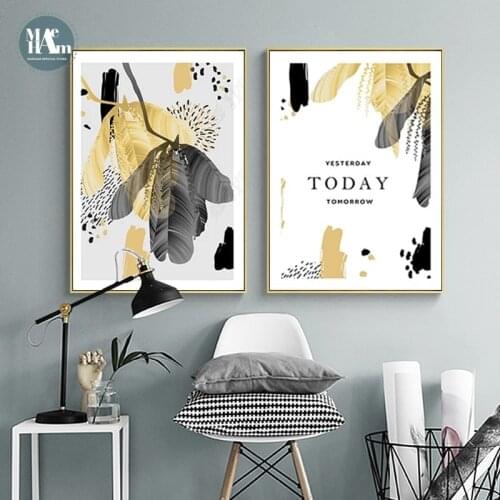 Nordic style Golden leaf plant Wall Art picture Abstract Canvas prints Morden contracted bedroom livingroom Painting home decor