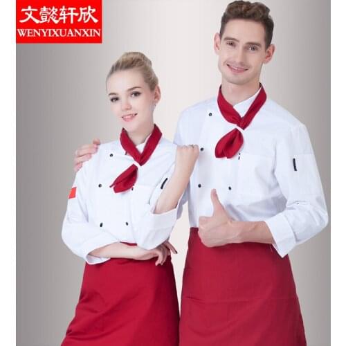 New Chef Uniform Long Sleeve Adult Hotel Restaurant Chef Jacket Male Female Kitchen Overalls Kitchen Jacket Sweat Towel B-6407