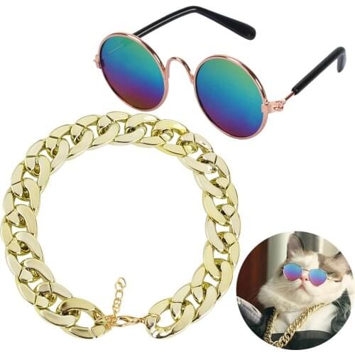 Dog Pet Glasses Eye-wear Dog Pet Sunglasses Photos Props Accessories Pet Supplies Cat Glasses with Pet Collar Necklace