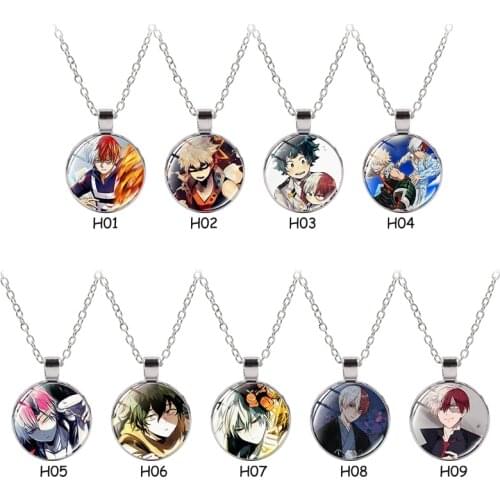 My Hero Academia Necklace Midoriya Izuku Todoroki Cartoon Figure Print Glass Cabochon Anime Pendant Souvenir