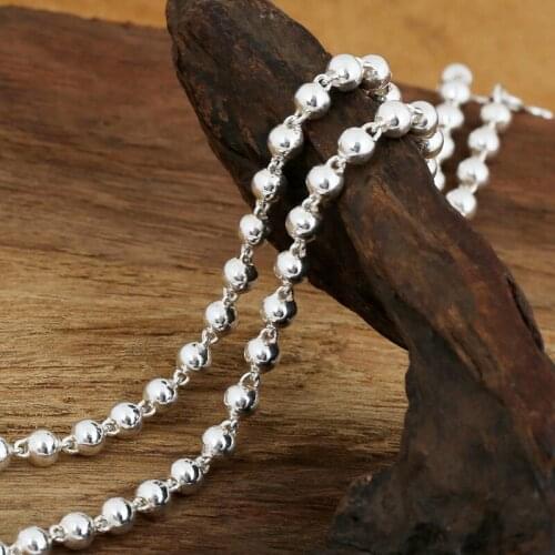 Fashion S925 Sterling Silver Retro Thai Silver Vintage Punk Style Chiang Mai Handmade 5mm Beads Necklace Men And Women