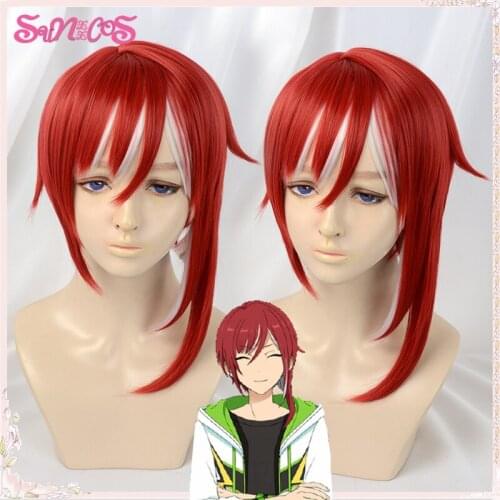 SUNXXCOS Ensemble Stars Cosplay Wig Sakasaki Natsume Cosplay RED Heat Resistant Synthetic Hair Halloween Party + Free Wig Cap