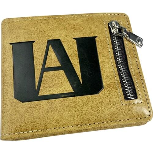 PU Casual Wallet Anime My Hero Academia Mens Leather Zipper Coin Pocket Photo Card Holder Khaki Purses