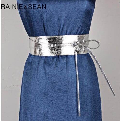 RAINIE SEAN Women Pu Leather Belt Soft Leather Wide Self Tie Wrap Wedding Designer Brand Ladies Belts For Dresses
