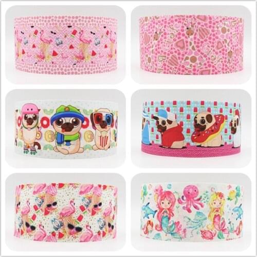 Q&N ribbon 16mm 22mm 25mm 38mm 50mm 75mm cartoon printed grosgrain ribbon webbing 50yards/roll for hair tie free shipping