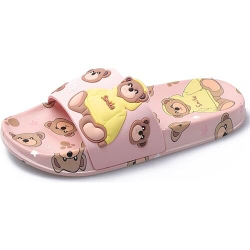 Women Slippers Open Toe Cute Cartoon Bear Stylish Sandals Soft Comfortable Non-Slip Bathroom Slippers Femal Summer Casual Shoes