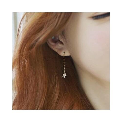 S925 sterling silver earrings with fashion bohimia crystal earrings long flower earrings jewelry for chamng women gifts