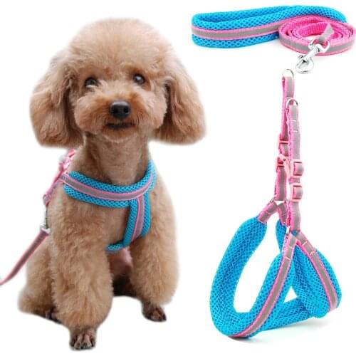 Dog Cat Harness Vest Reflective Breathable Mesh Pet Products Dogs Leash Harness Adjustable Collar Puppy Small Dog Night Walking