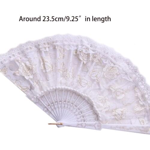 U90E Dark harajuku Lolita Flower Lace Folding Handheld Hand-Crafted For Cosplay Stage Show Photo booth Prop Gothic Hand Fan