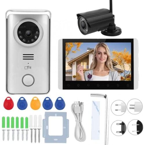 7in TFT LCD Doorbell 2.4G Wireless Video Intercom RFID Night Vision Doorphone Kit with Surveillance Camera 100-240V Hot