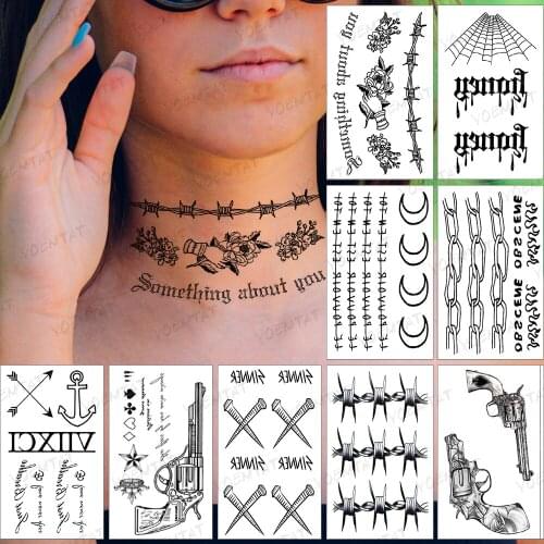 Waterproof Temporary Tattoo Sticker Flower Leaf Small Wire Text Black Necklace Tattoo Fake Tatto Woman Man Child Flash Art Tatoo