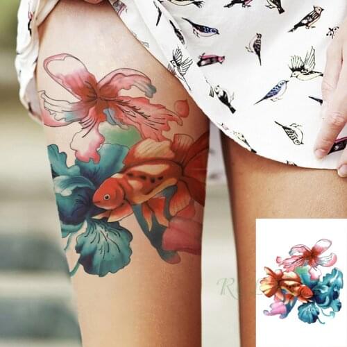 Waterproof Temporary Tattoo Sticker Koi Goldfish Painting Pattern Flower Body Tatto Fake Tatto Flash Tatoo Arm Art for Men Women