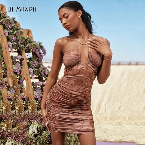 High Quality Retro Printed Backless Bodycon Mini Dress Summer 2021 Ladies Sexy Celebrity Club Vestido